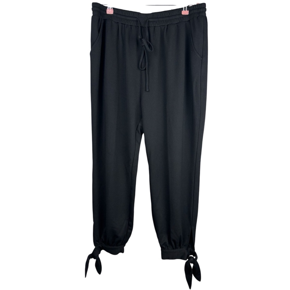 Doe & Rae Women Large Black Tie Knot Ankle Cuff Jogger Pants Athleisure Lounge